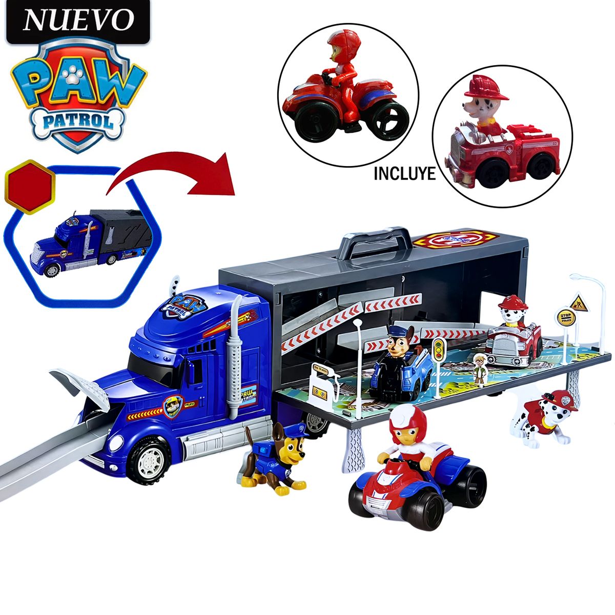 PAW PATROL - Juguete Super Camión con Pista de Velocidad de PAW PATROL 2 en 1