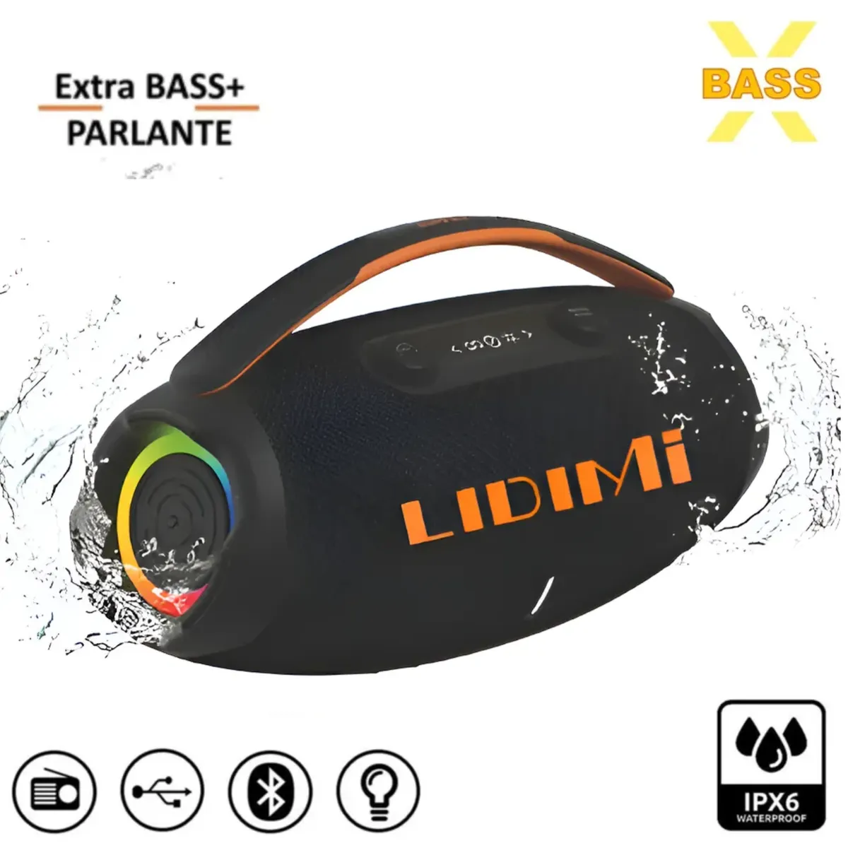LIDIMI - PARLANTE PORTÁTIL LIDIMI LD-S836 BT USB  60W (2X30) LUCES RGB NEGRO