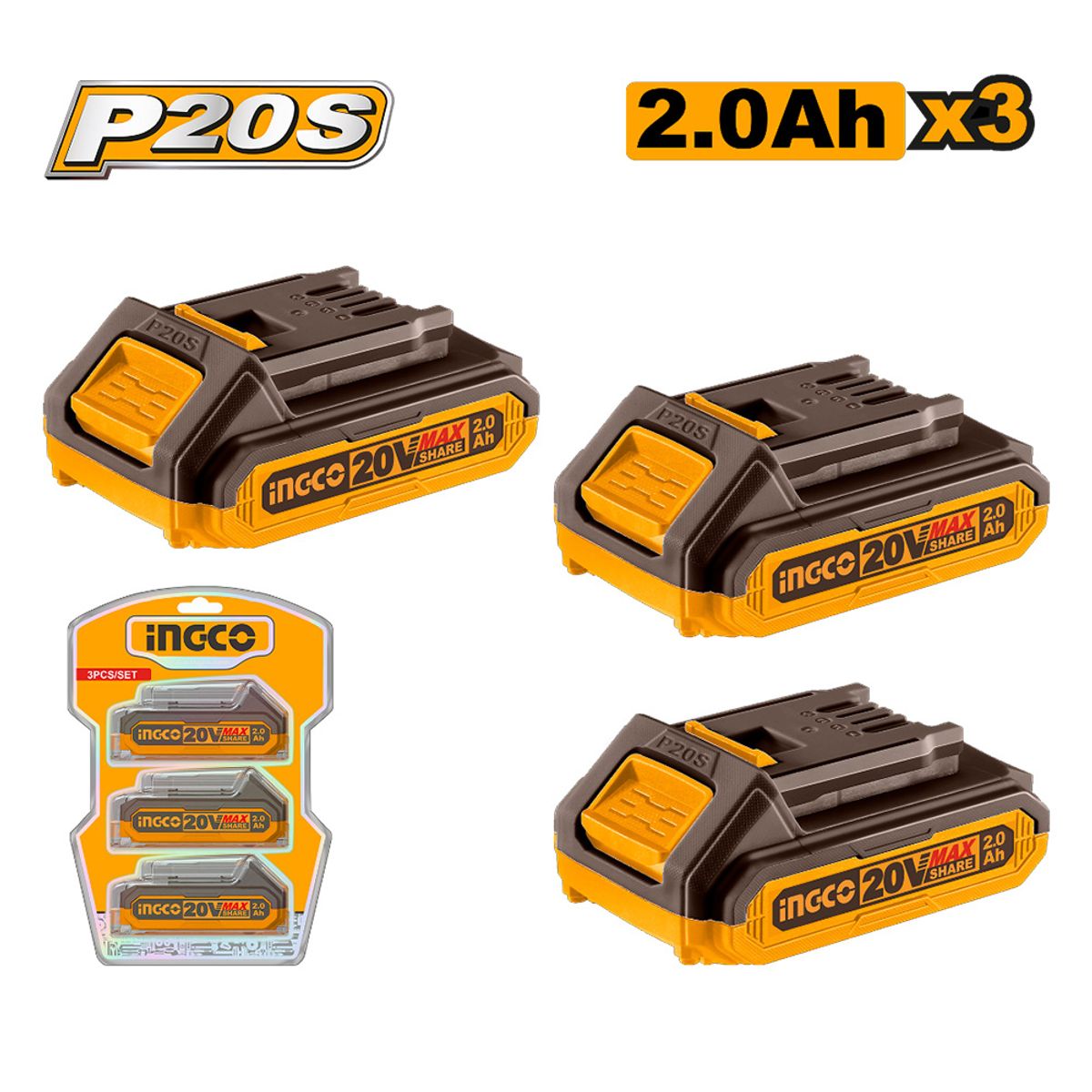 INGCO TOOLS - KIT 3 BATERÍAS INGCO 20V 2.0AH COSLI240311