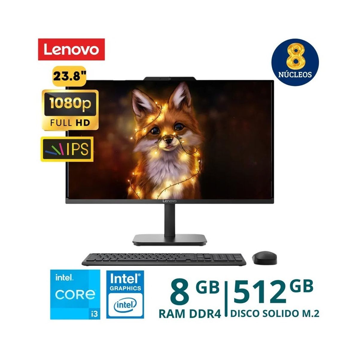LENOVO - PC ALL IN ONE LENOVO V100 238 FHD IPS I3 N305 8GB 512GB SSD ULTRA VELOZ