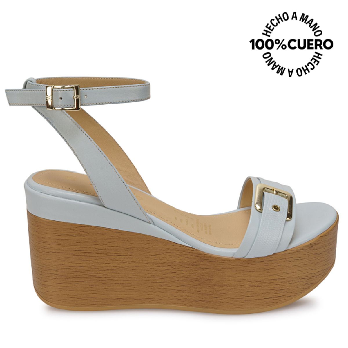 VIALE - Sandalia DOrsay Casual LINDA-2605 Celeste Viale Cuero