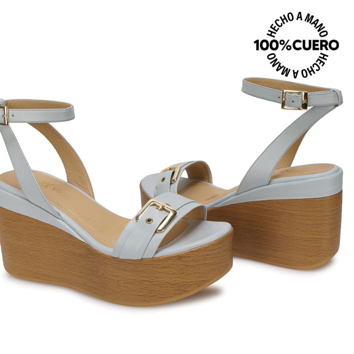 VIALE - Sandalia DOrsay Casual LINDA-2605 Celeste Viale Cuero