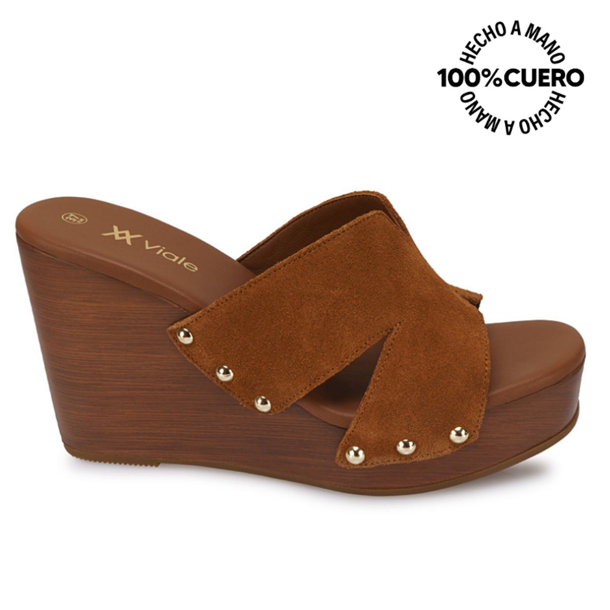 VIALE - Sandalia Slide Casual SOFI-2610 MARRON Viale Cuero