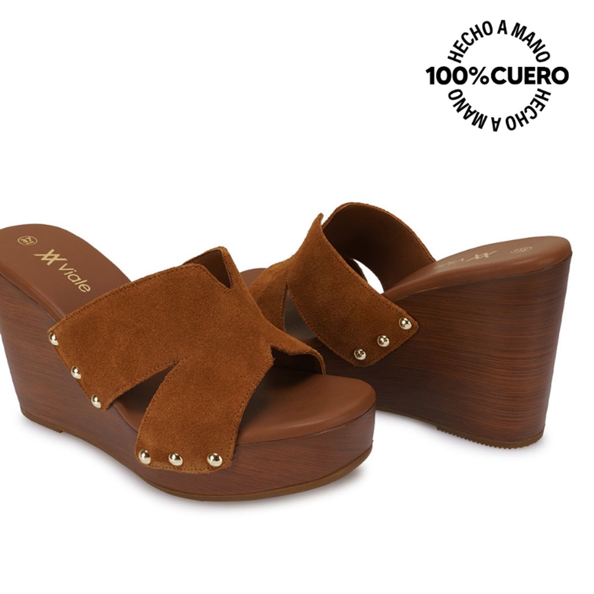 VIALE - Sandalia Slide Casual SOFI-2610 MARRON Viale Cuero