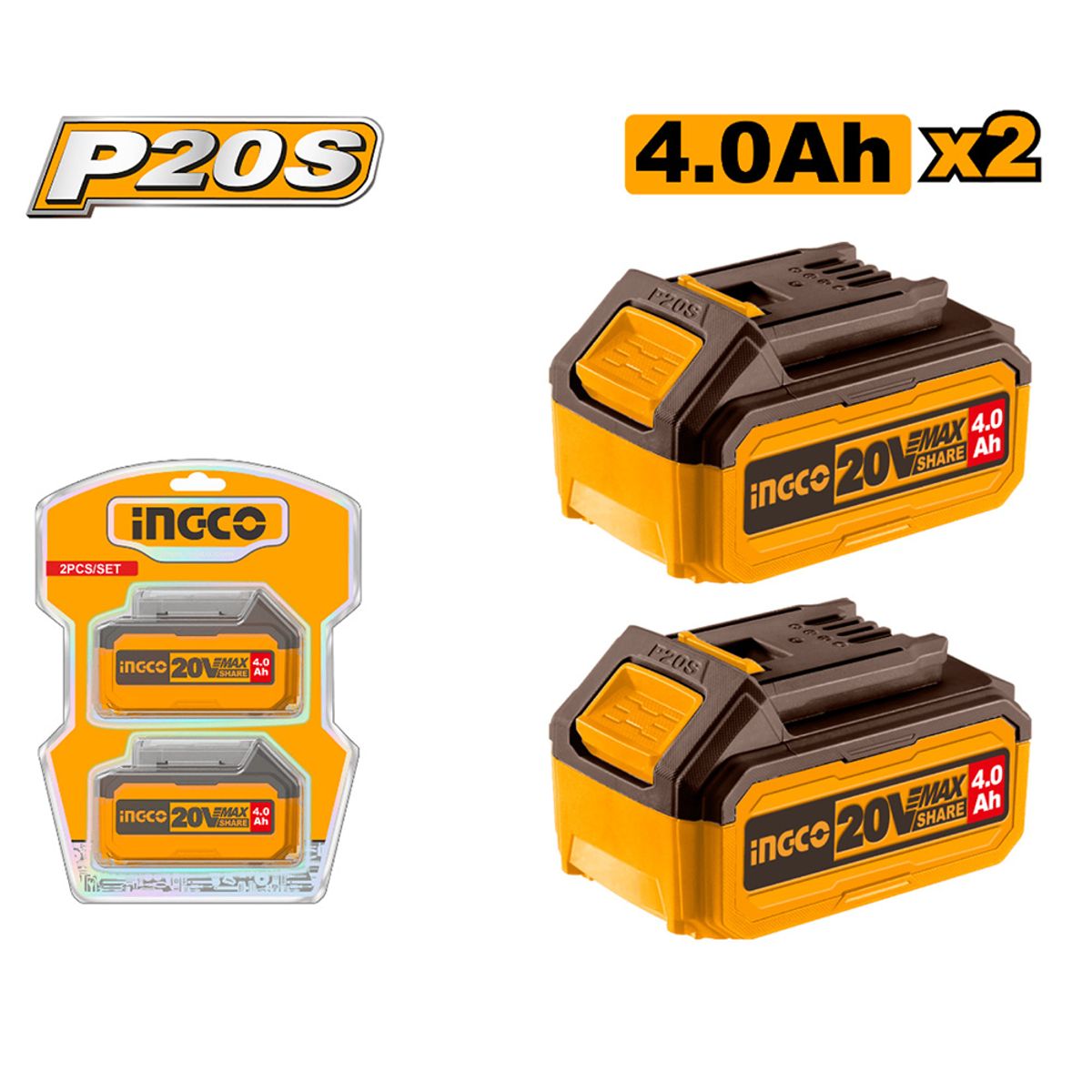 INGCO TOOLS - KIT 2 BATERÍAS INGCO 20V 4.0AH COSLI240312