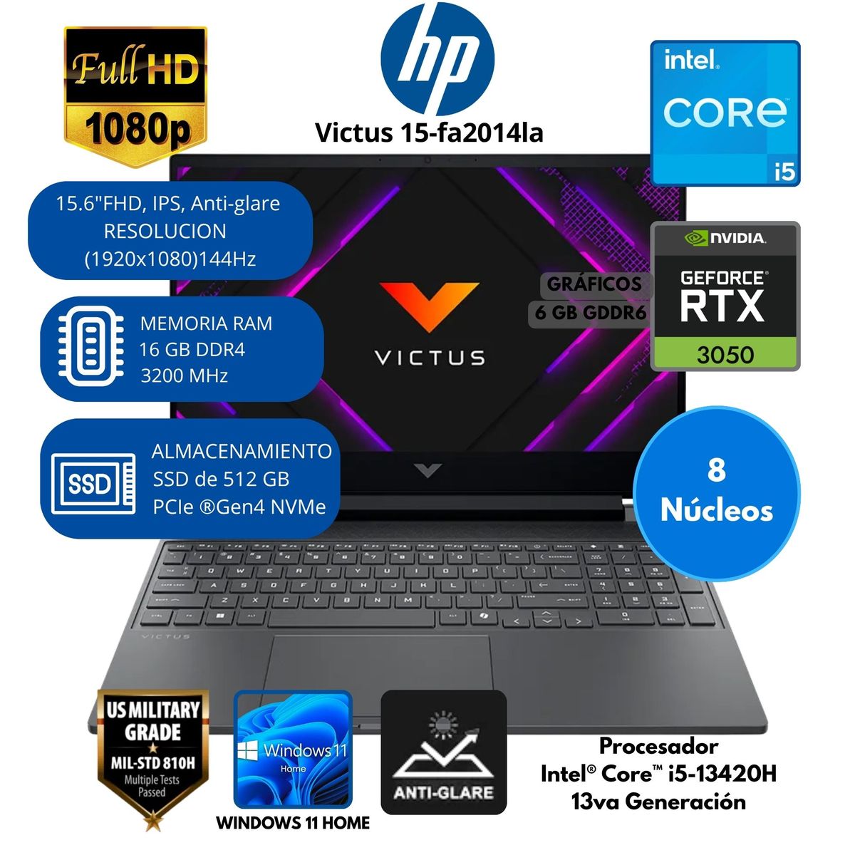 HP - Laptop HP Gaming VICTUS Intel® Core i5- (15-fa2014la) RAM 16 GB SSD 512 GB 15.6"FHD Windows 11 HOME