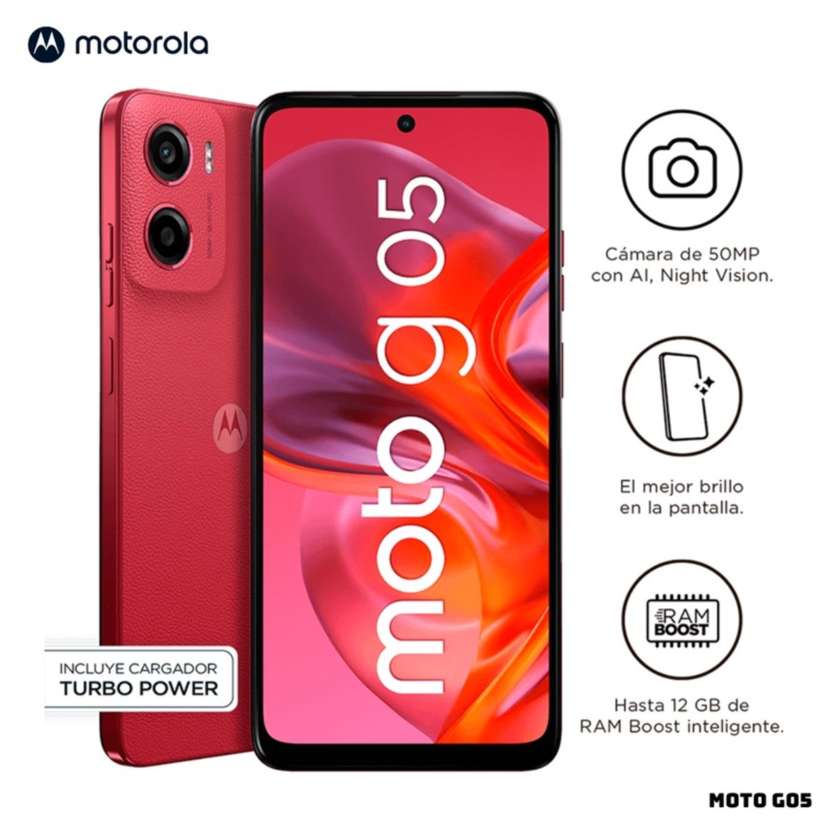 MOTOROLA - CELULAR MOTOROLA MOTO G05 4GB RAM 128GB ROM - ROJO