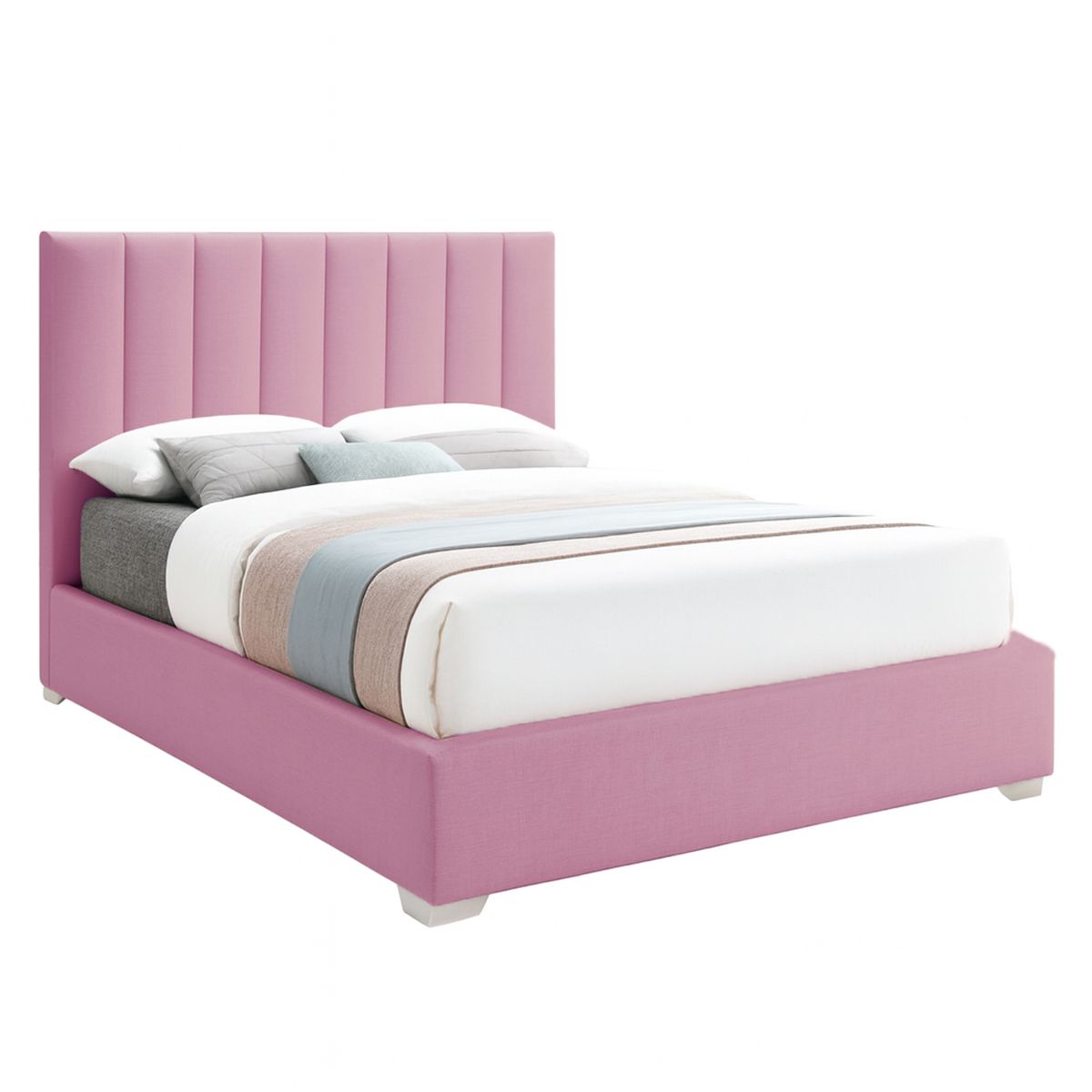 GENERICO - Cama Tapizada Listón Clavel Rosado 2 Plazas