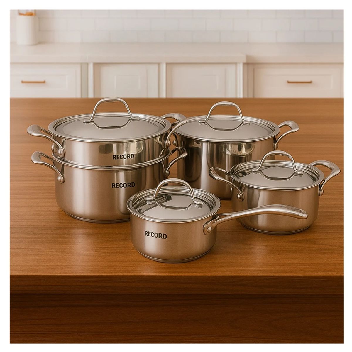 RECORD - JUEGO DE OLLAS RECORD PIACCERE DE ACERO INOXIDABLE 9 PIEZAS