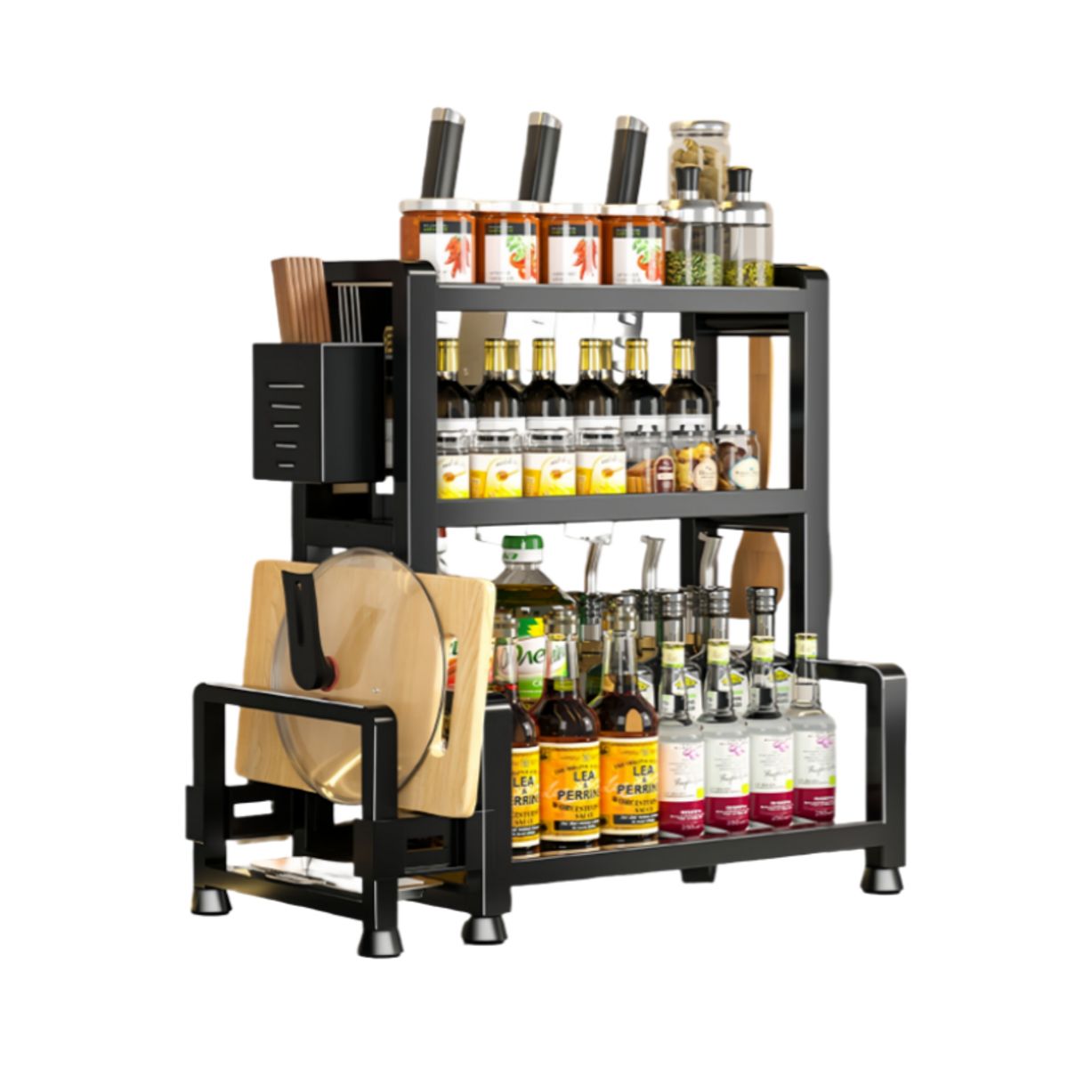 GENERICO - Organizador Multifunción 3 Niveles para Especies Condimentos y Utensilios de Cocina