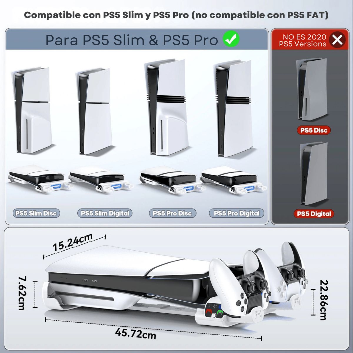 DOBE - Base Horizontal Multifuncional Para Ps5 Slim Y Ps5 Pro Con Ventilador Cargador Dual Y Puertos Usb