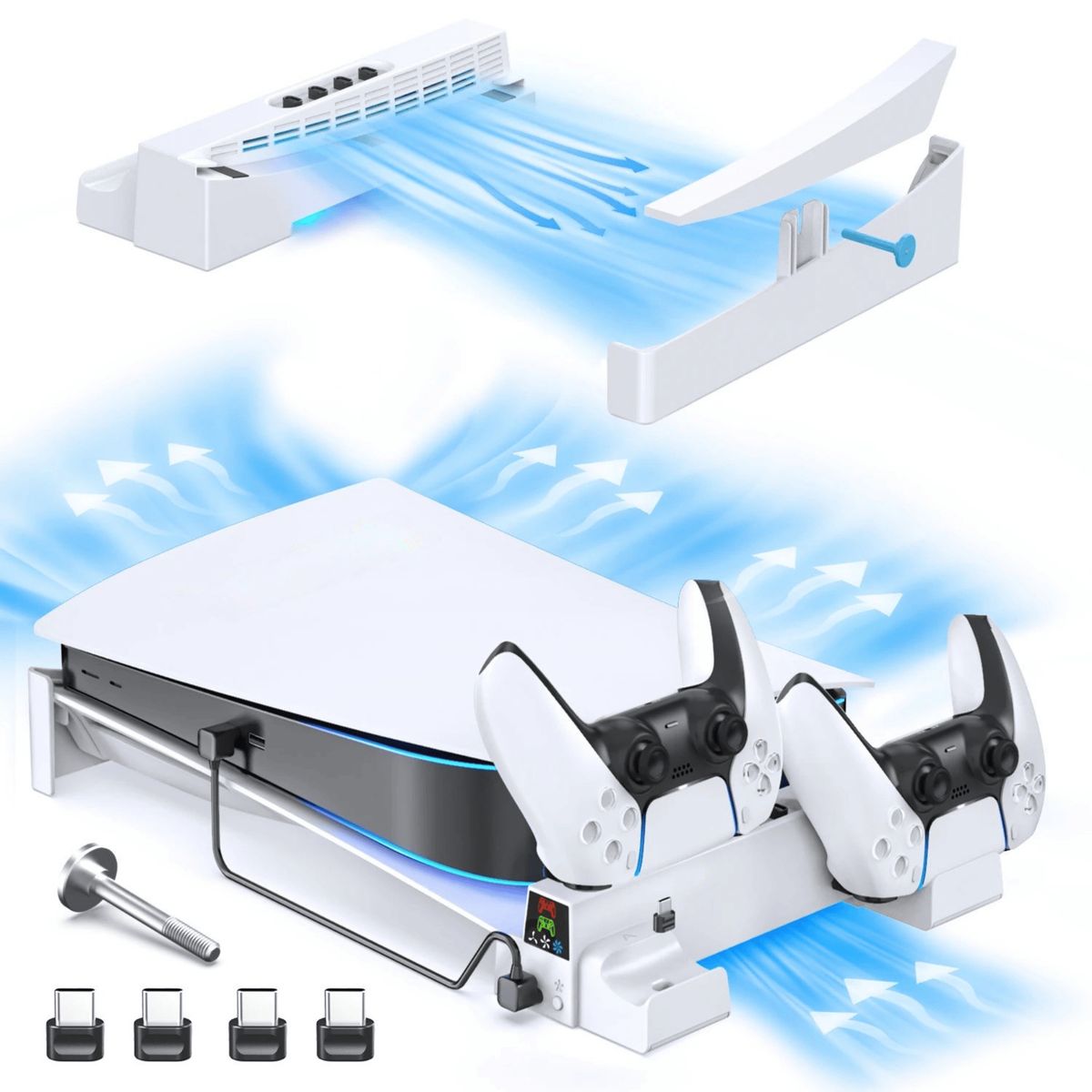 DOBE - Base Horizontal Para Ps5 Fat Con Stand Estación De Carga Para Mandos Y Ventilador