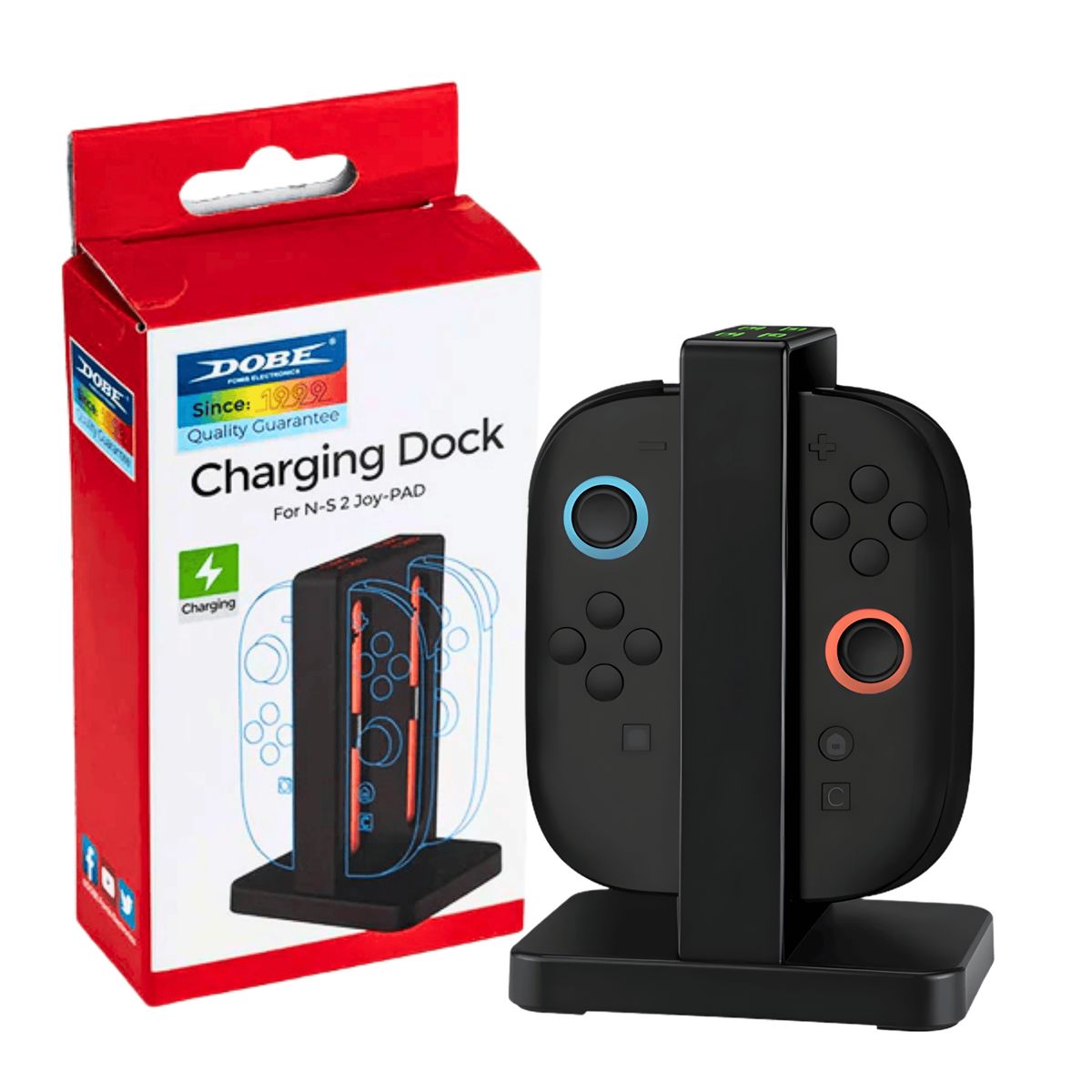 DOBE - Cargador Para Mandos  Joy-Con De Switch 2 – Estación 4 En 1 Con Indicador Led