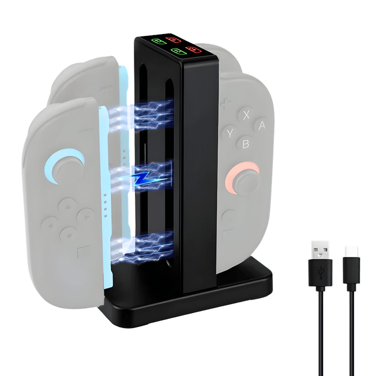 DOBE - Cargador Para Mandos  Joy-Con De Switch 2 – Estación 4 En 1 Con Indicador Led