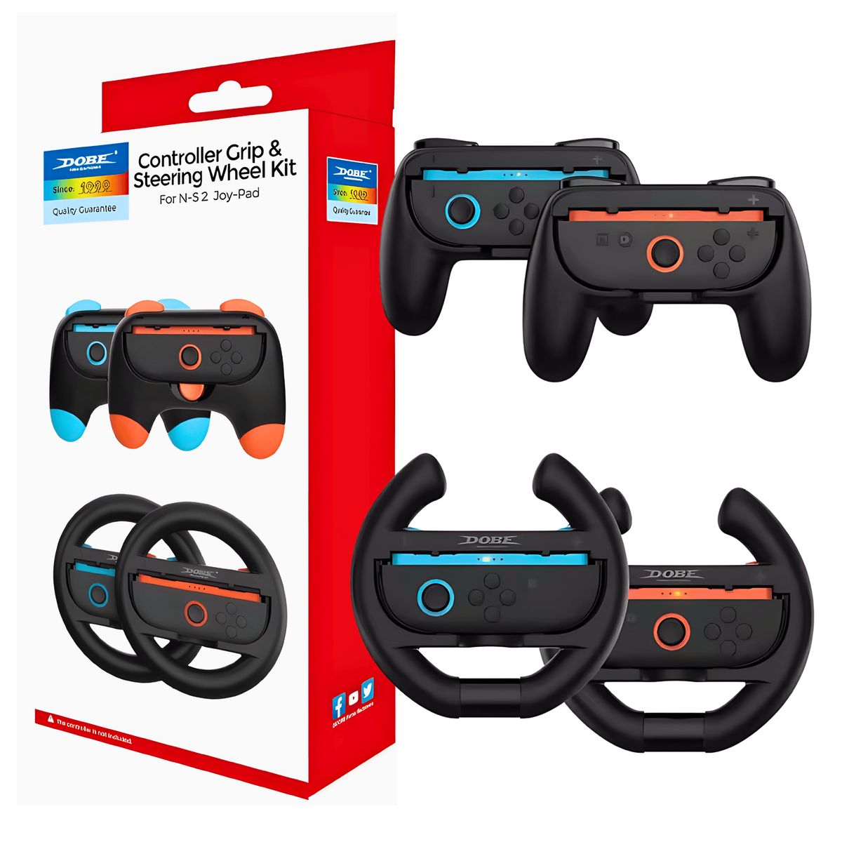 DOBE - Grip Y Timón Negro Para Nintendo Switch 2 Volante + Agarre 4 En 1