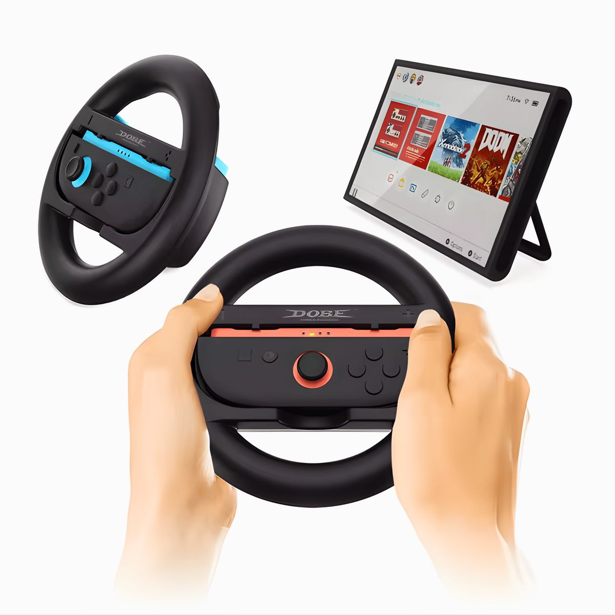 DOBE - Grip Y Timón Negro Para Nintendo Switch 2 Volante + Agarre 4 En 1