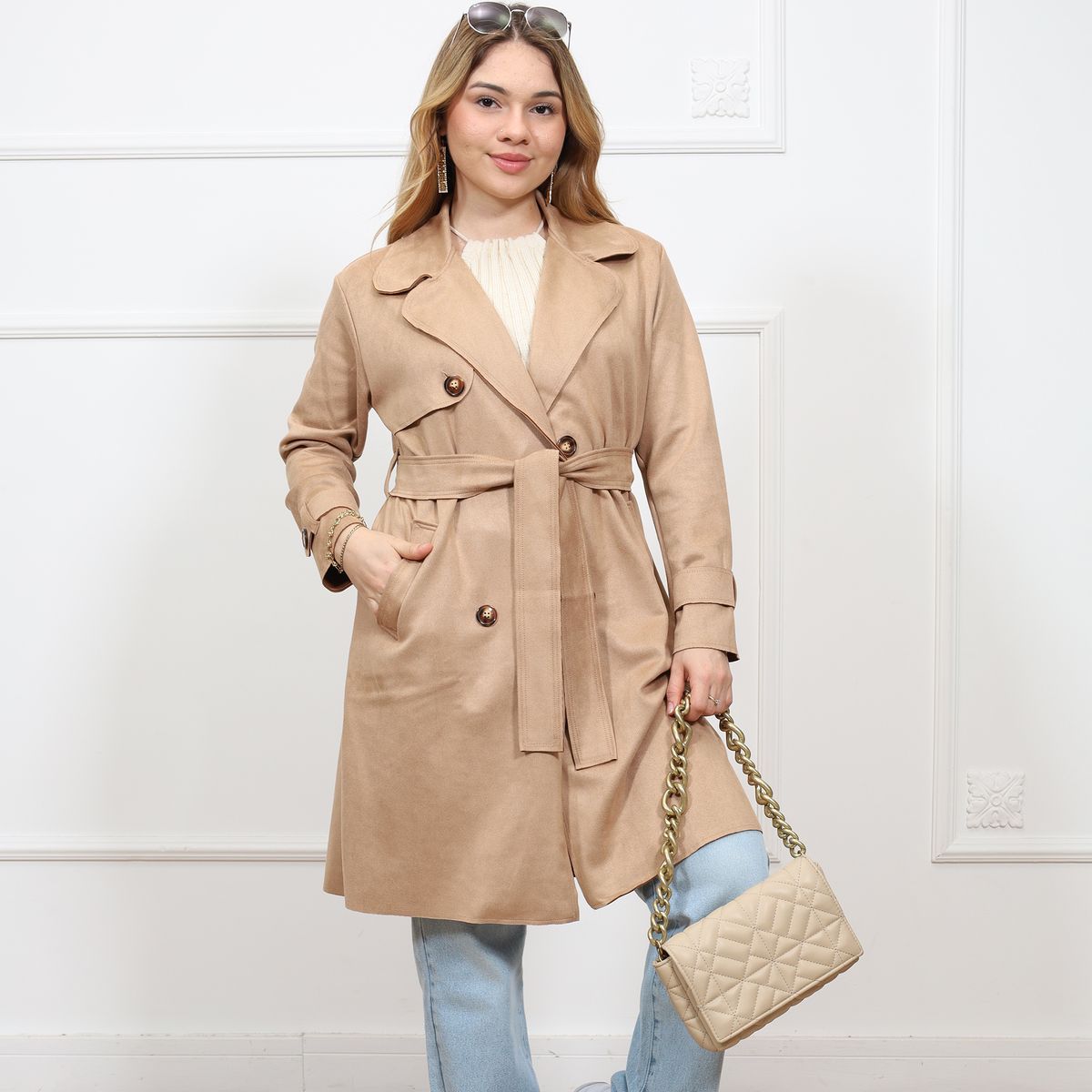 GENERICO - Abrigo largo tipo gabardina para mujer