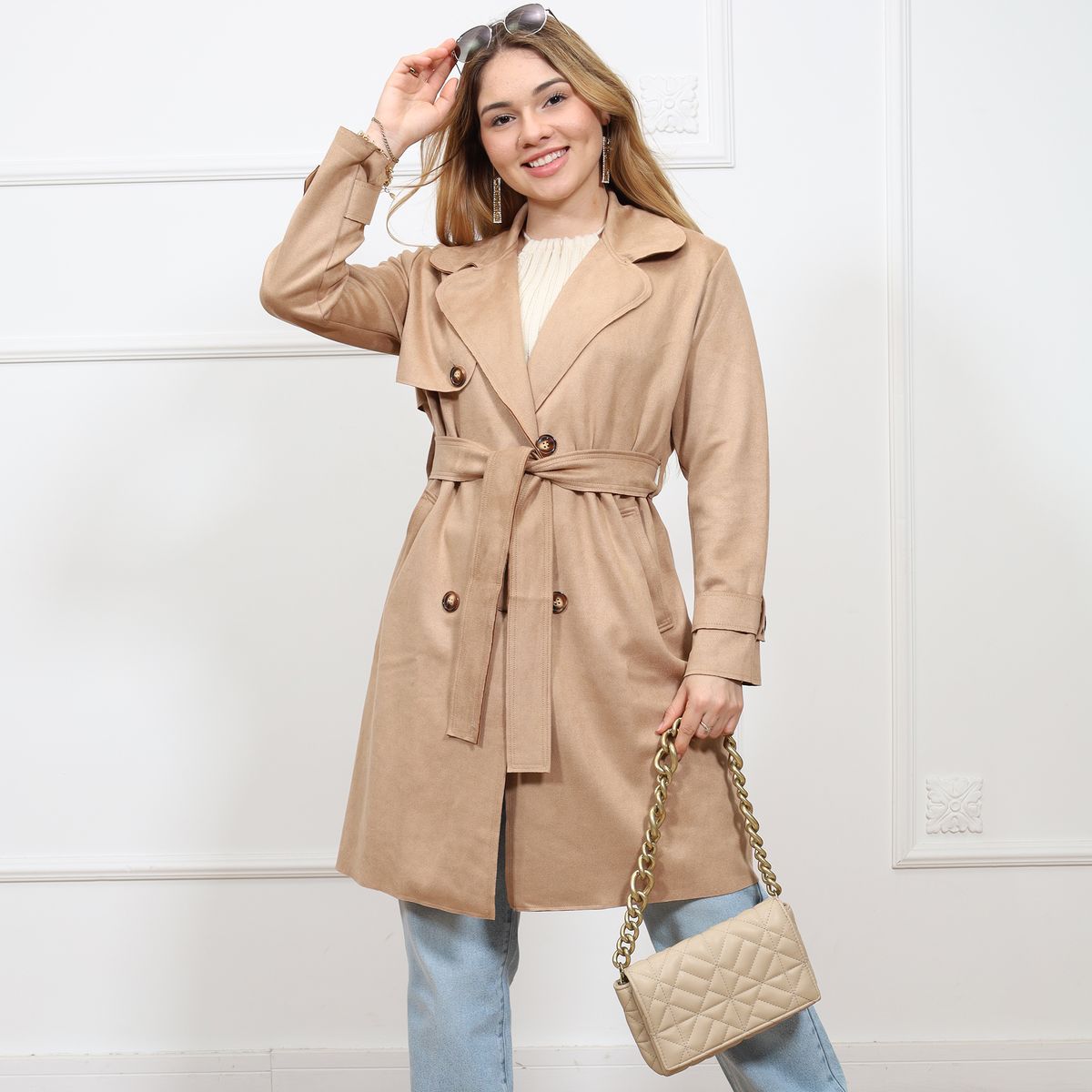 GENERICO - Abrigo largo tipo gabardina para mujer