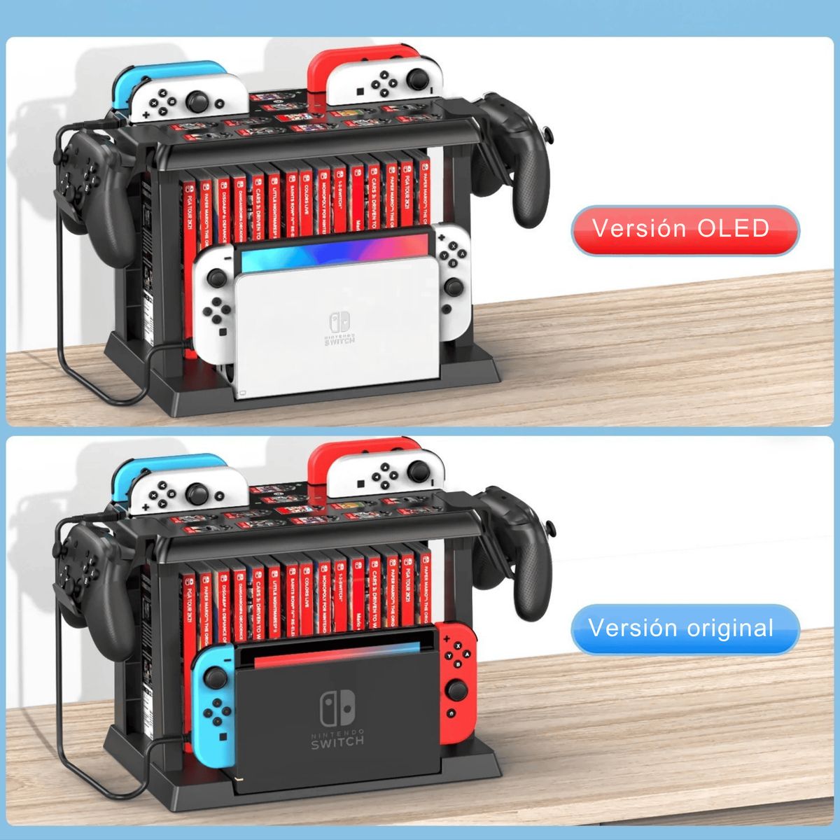 DOBE - Base Multifunción Con Cargador Completo De Mandos Estante Slots Negro Para Nintendo Switch Fat Oled