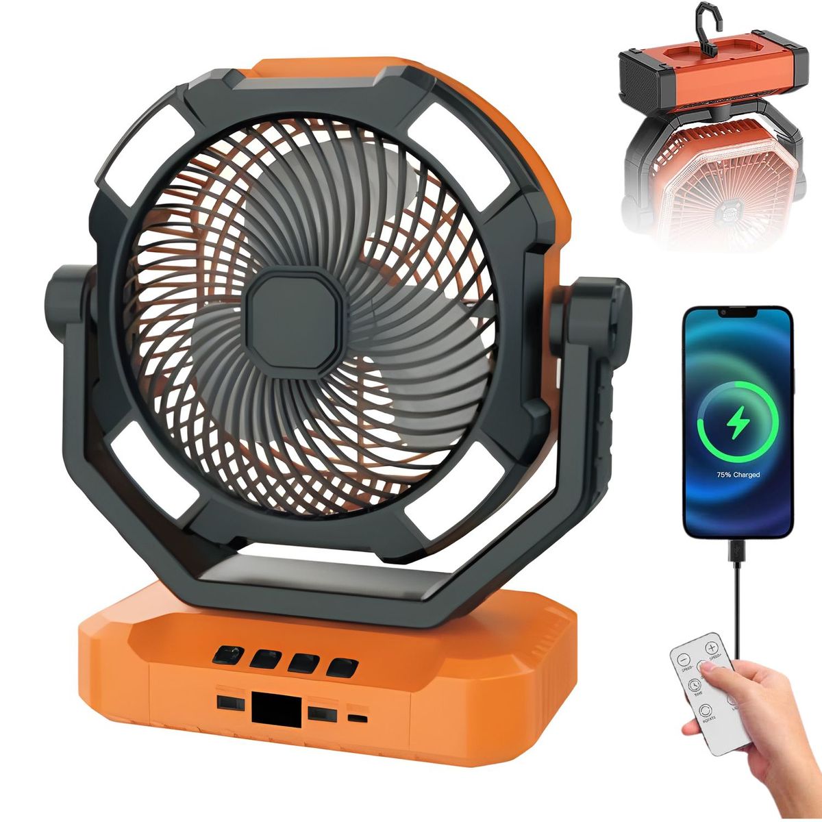 CAFINI - Ventilador de Escritorio con Batería Recargable, Luz de 3 Niveles y Power Bank