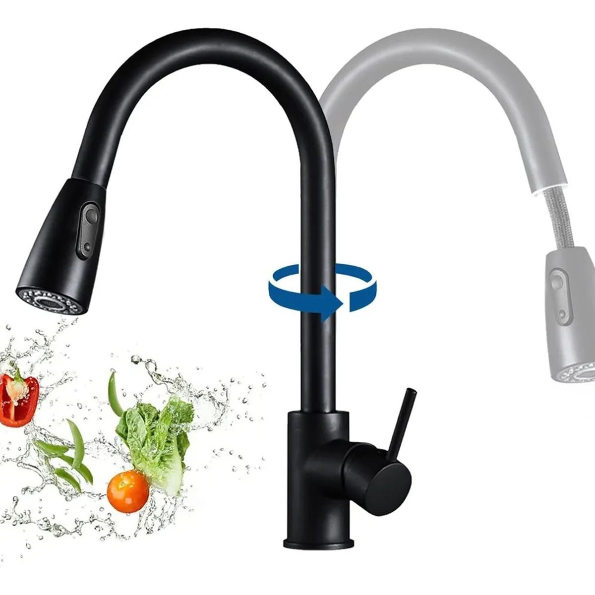 EVERSO - Llave Monomando Lavaplatos Extraíble Negra Flexible Negro