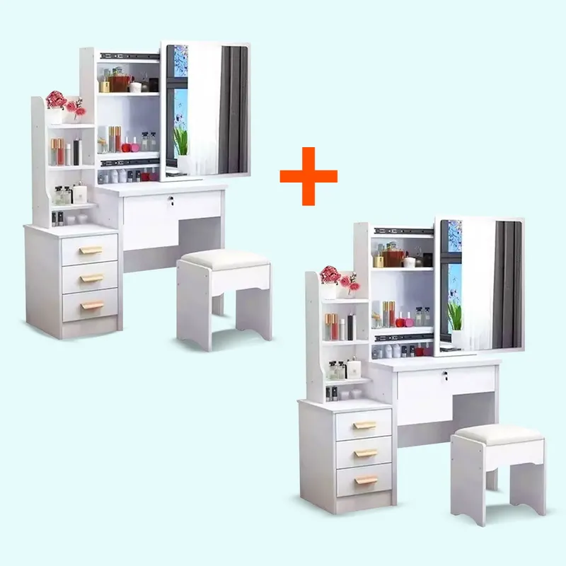 GENERICO - Combo Oferta 02 Unidades Tocadores De Maquillaje Con Espejo Taburete Blanco
