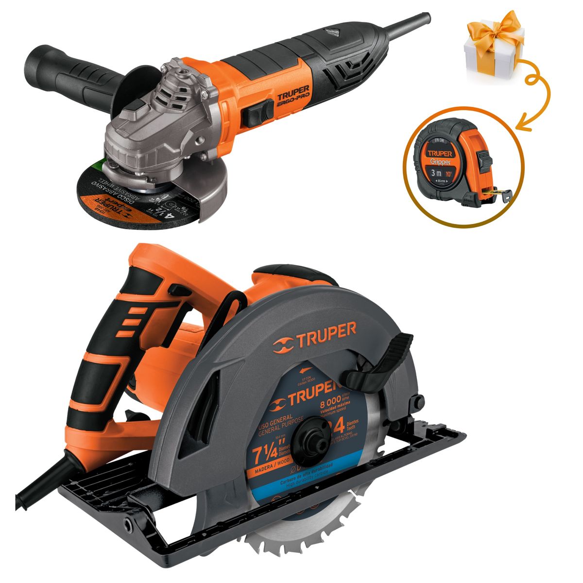TRUPER - Megacombo amoladora ergo pro 850W sierra circular radial 1500W truper