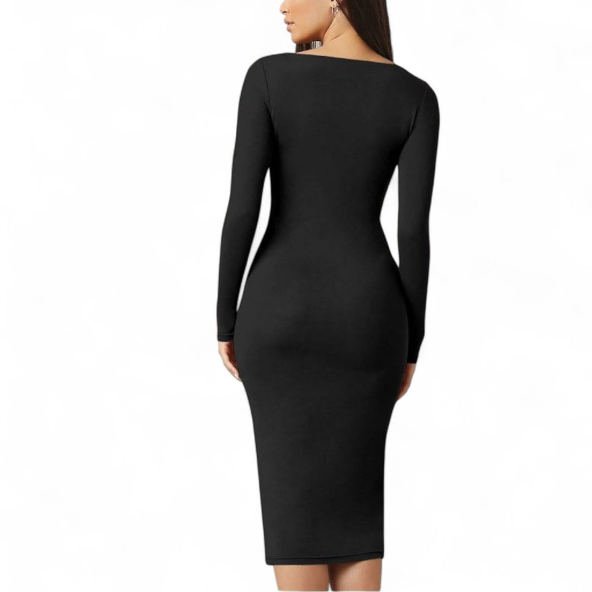 GENERICO - Vestido Cuello Cuadrado Manga Larga Rib Grueso Col-22 Color Negro