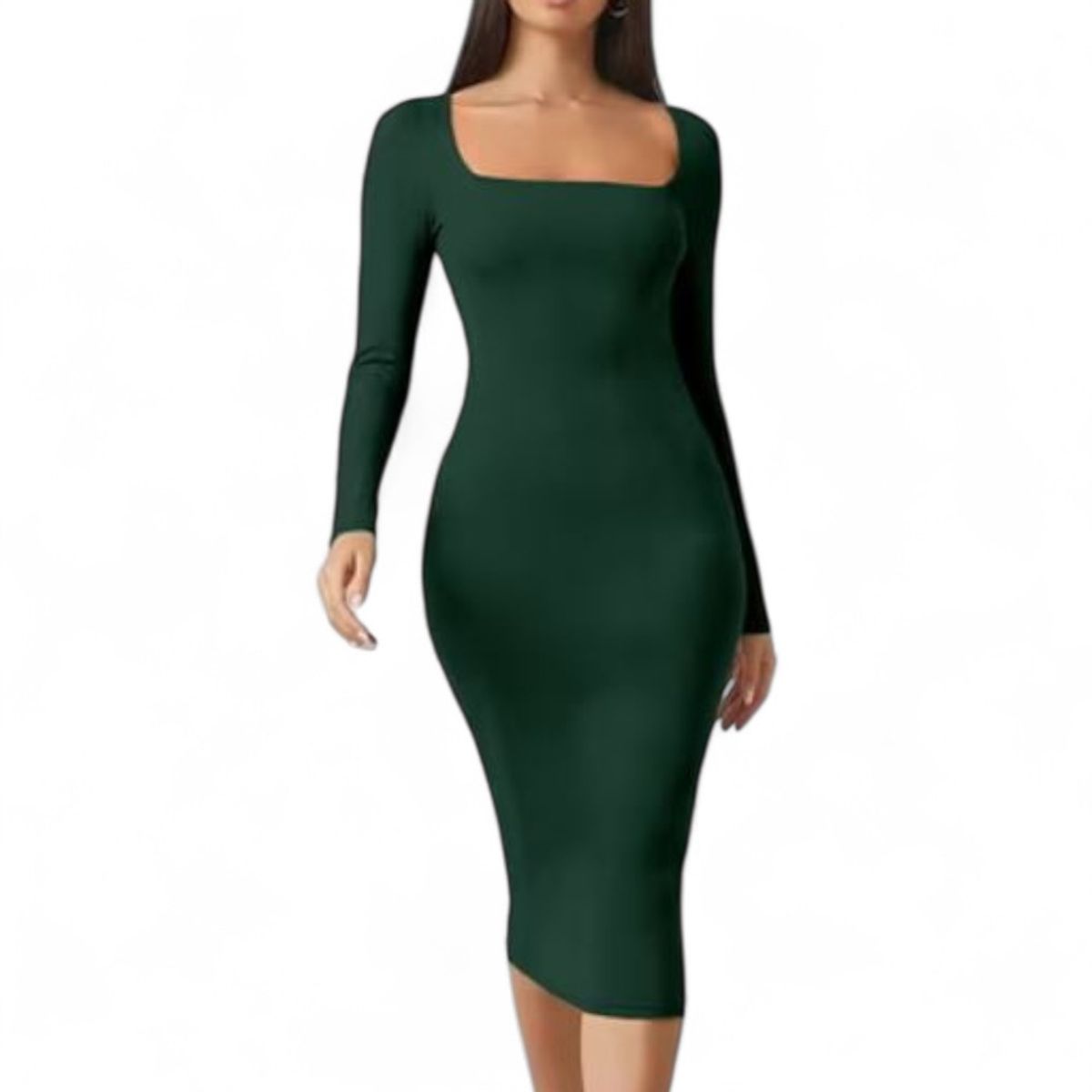 GENERICO - Vestido Cuello Cuadrado Manga Larga Rib Grueso Col-22 Color Verde