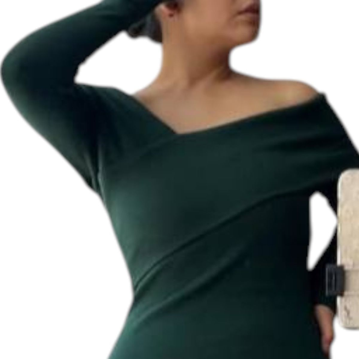 GENERICO - Vestido Asimetrico Manga Larga Con Broches Rib Grueso Col-26 Color Verde Oscuro