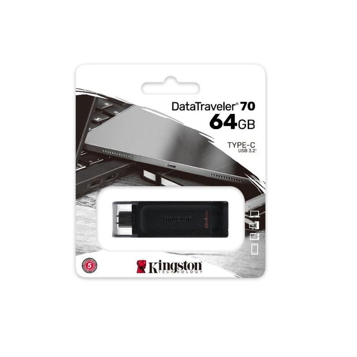 KINGSTON - MEMORIA KINGSTON USB TIPO-C 64GB DT70 3.2 NEGRO