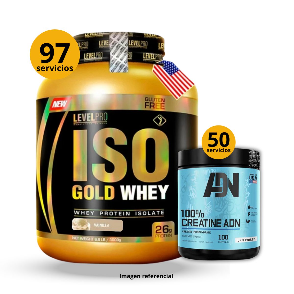UNIVERSE NUTRITION - Proteína Iso gold whey de 3kg Vainilla + Creatina ADN de 250gr