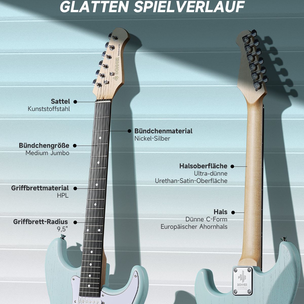 DONNER - Pack de Guitarra eléctrica Donner DST-80 Surf Green con amplificador