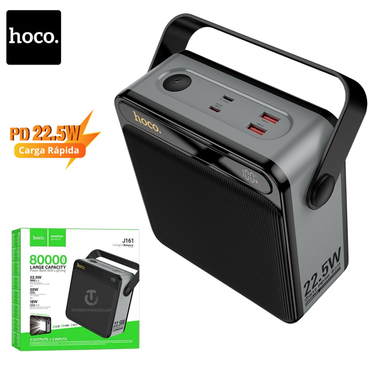 UGREEN - Power Bank 80000mAh Carga Rápida 22,5W QC 30 Linterna Banco de Energia