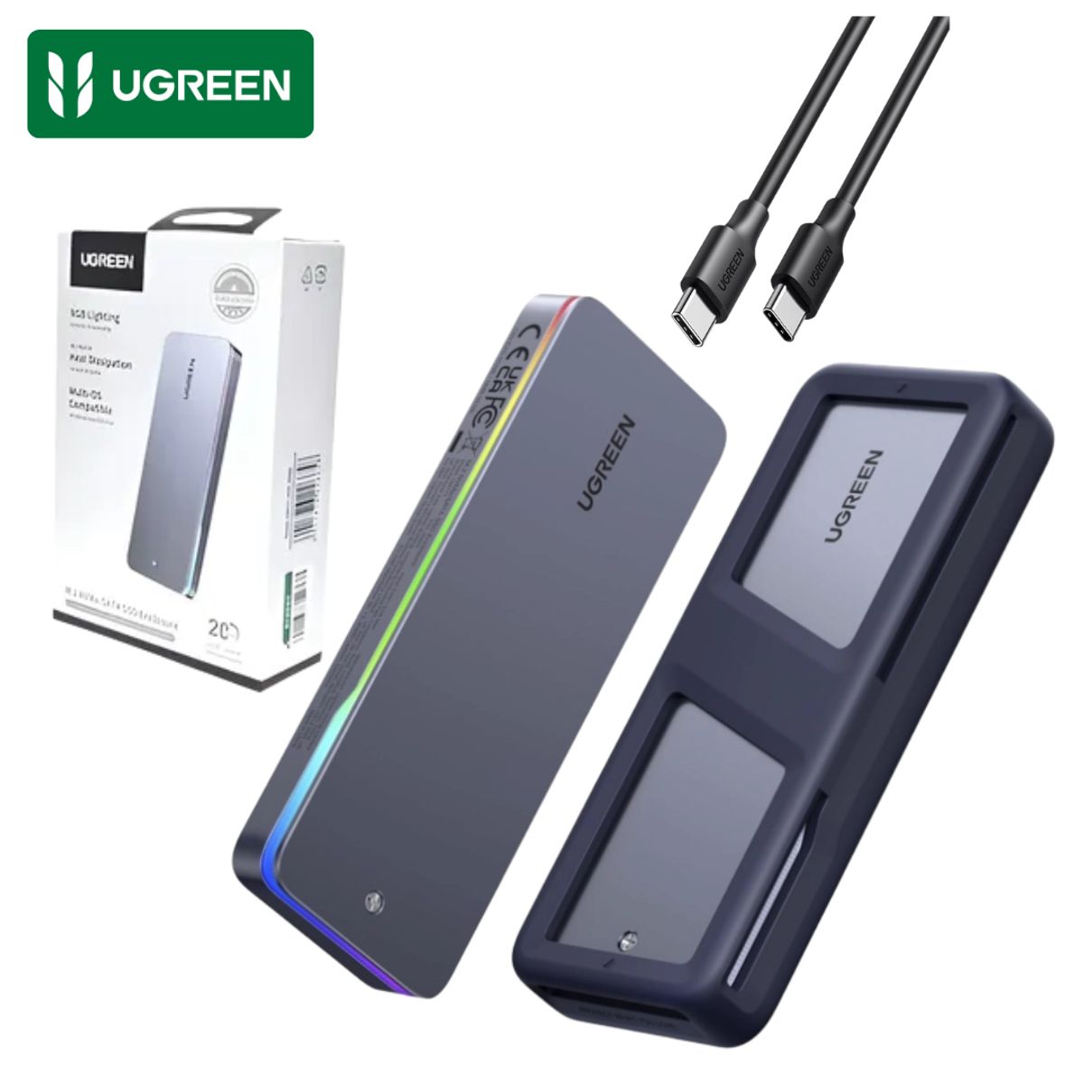UGREEN - Carcasa UGREEN SSD M2 NVMe SATA USB-C 20 Gbps  Case Disco Duro Externo