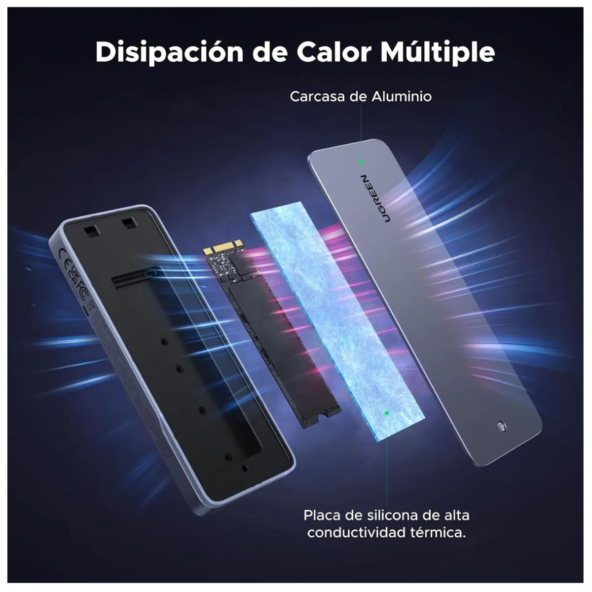 UGREEN - Carcasa UGREEN SSD M2 NVMe SATA USB-C 20 Gbps  Case Disco Duro Externo