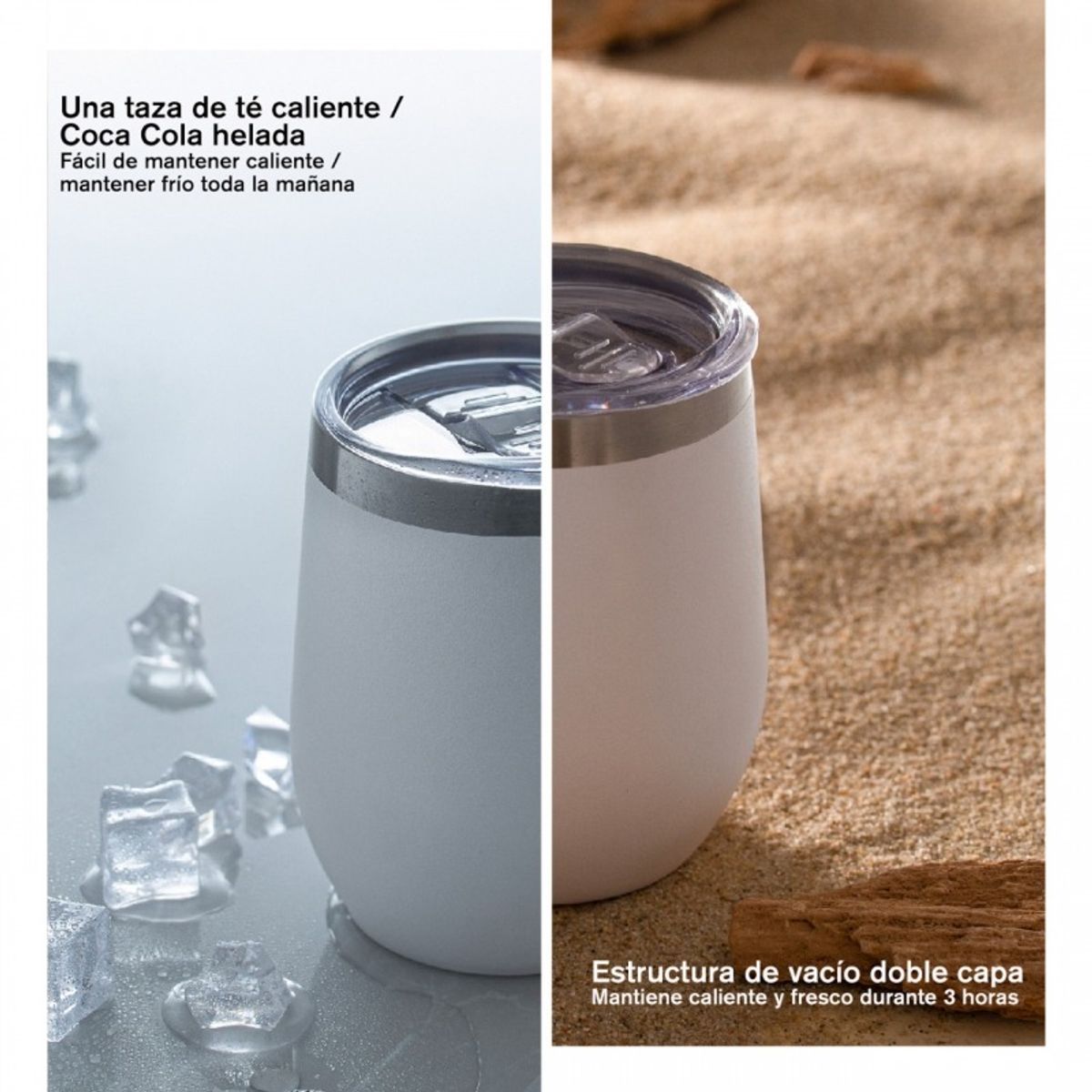 GENERICO - Vaso Térmico Mug Huevito Color Blanco de Acero Inoxidable 350 ml