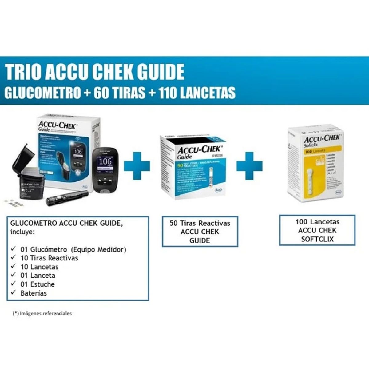 ACCU CHEK - ACCUCHEK GUIDE MEDIDOR DE GLUCOSA, 60 TIRAS Y 110 LANCETAS