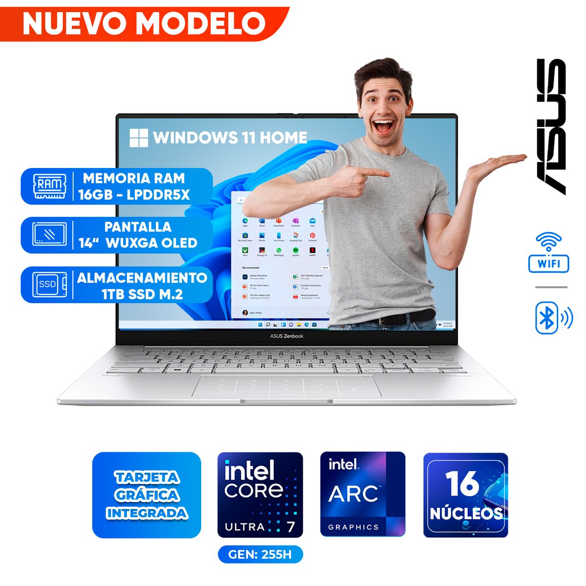 ASUS - Laptop ASUS ZENBOOK 14, Core Ultra 7 255H, 16GB LPDDR5x, 1TB SSD, 14 WUXGA OLED