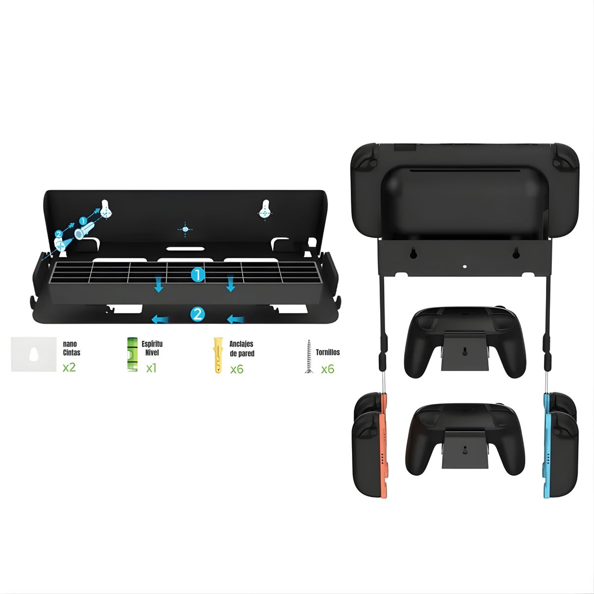 DOBE - Rack Para Pared Para Nintendo Switch / Oled Y Switch 2 – Rack De Mandos + Cartuchos