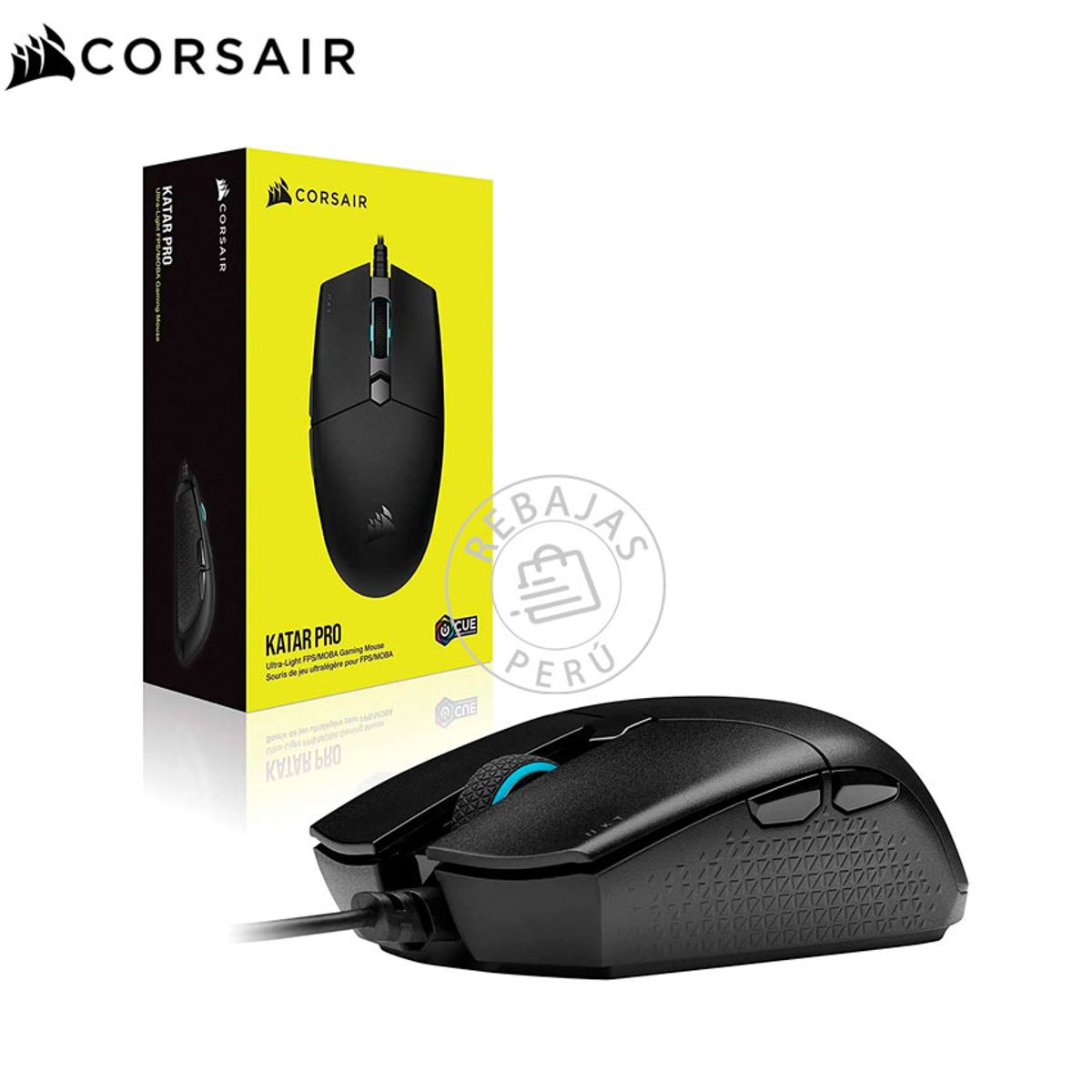 CORSAIR - Mouse Corsair KATAR PRO 12.400 DPI RGB iCUE Gaming Ultraligero