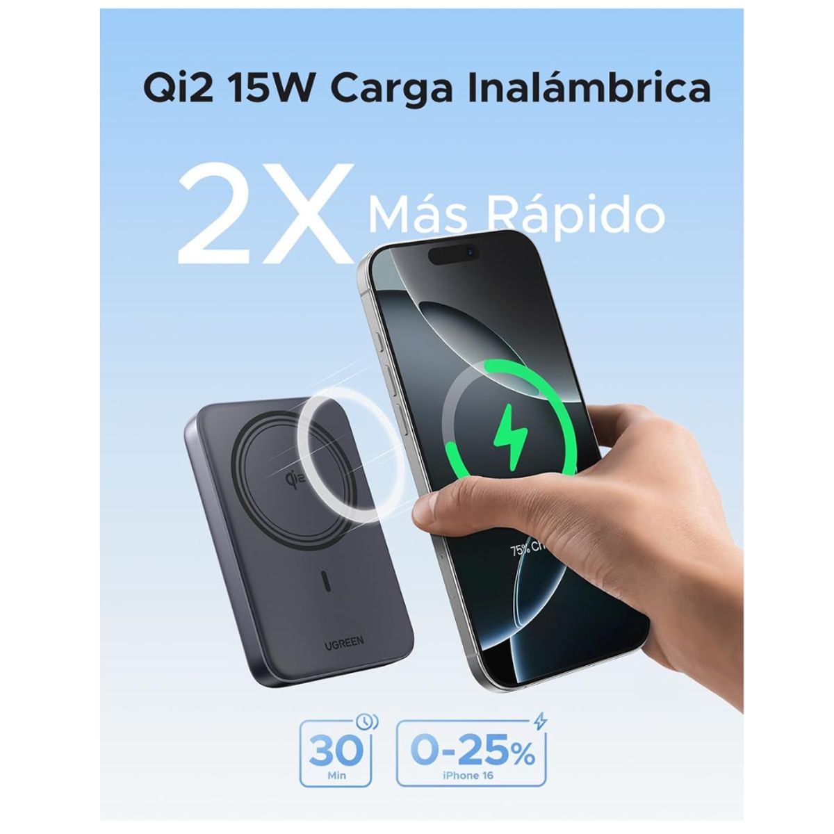 UGREEN - Power Bank Cargador Ugreen 10000 mAh Qi2 Magnético + PD 30W Bateria Carga Rápida