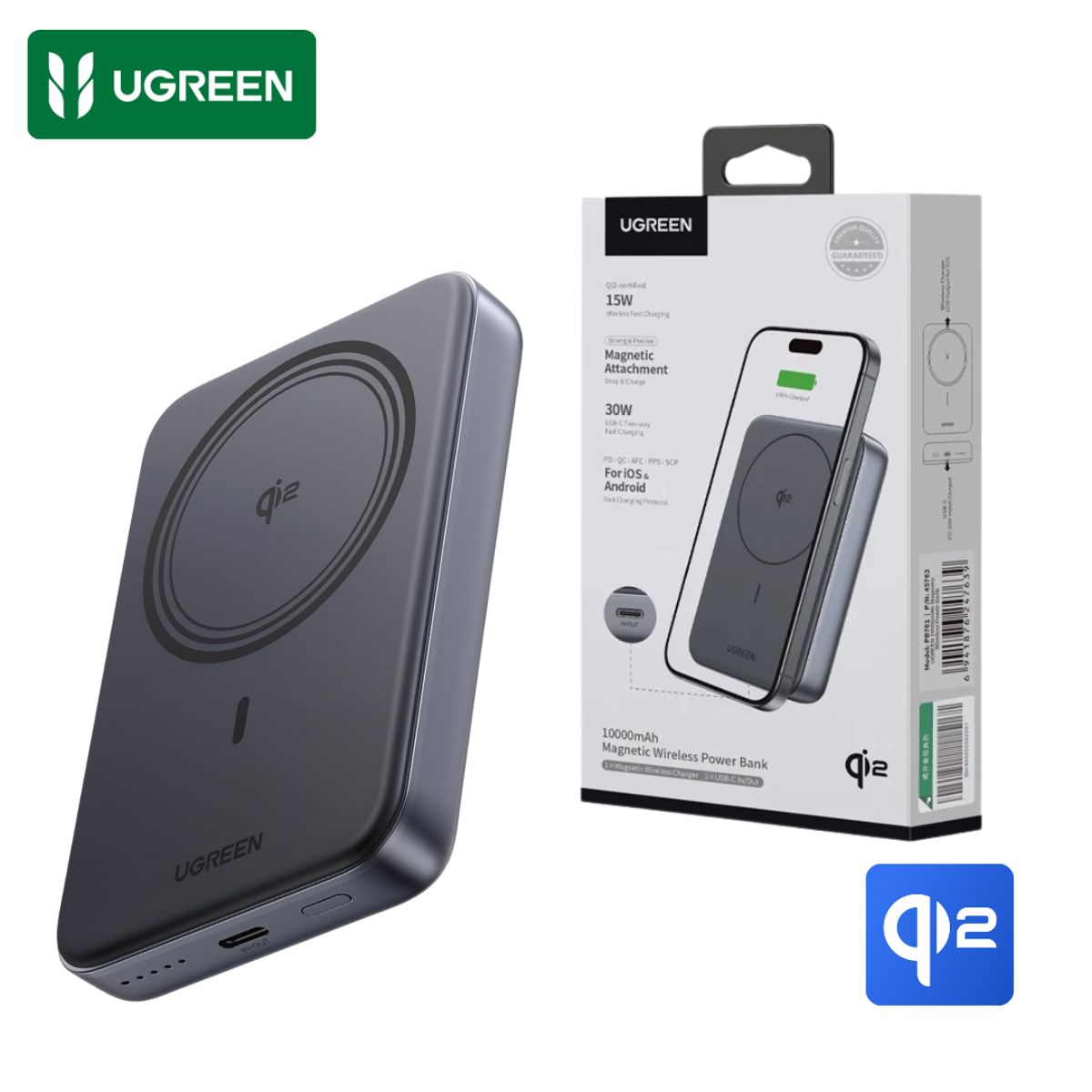 UGREEN - Power Bank Cargador Ugreen 10000 mAh Qi2 Magnético + PD 30W Bateria Carga Rápida