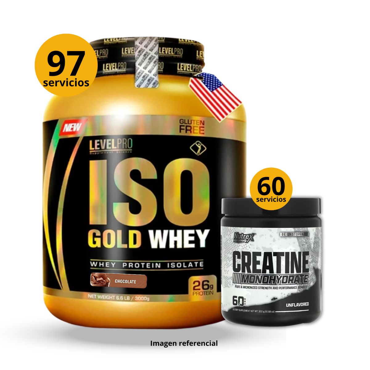UNIVERSE NUTRITION - Proteína Iso gold whey de 3kg Chocolate + Creatina Nutrex de 300gr