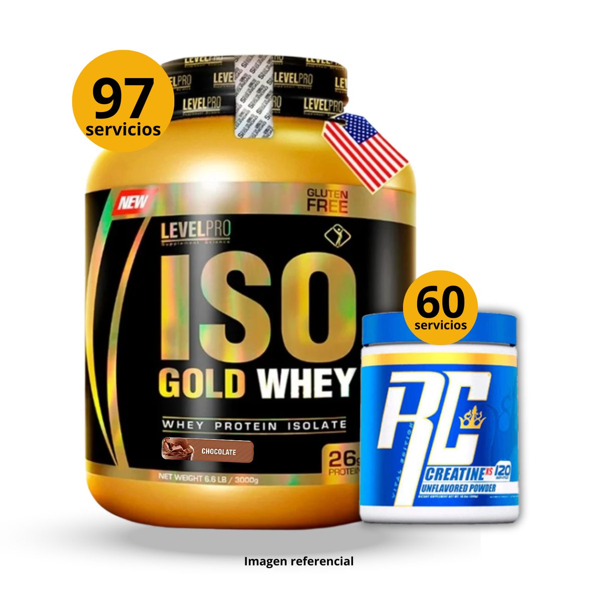 UNIVERSE NUTRITION - Proteína Iso gold whey de 3kg Chocolate + Creatina Ronnie Coleman de 300gr