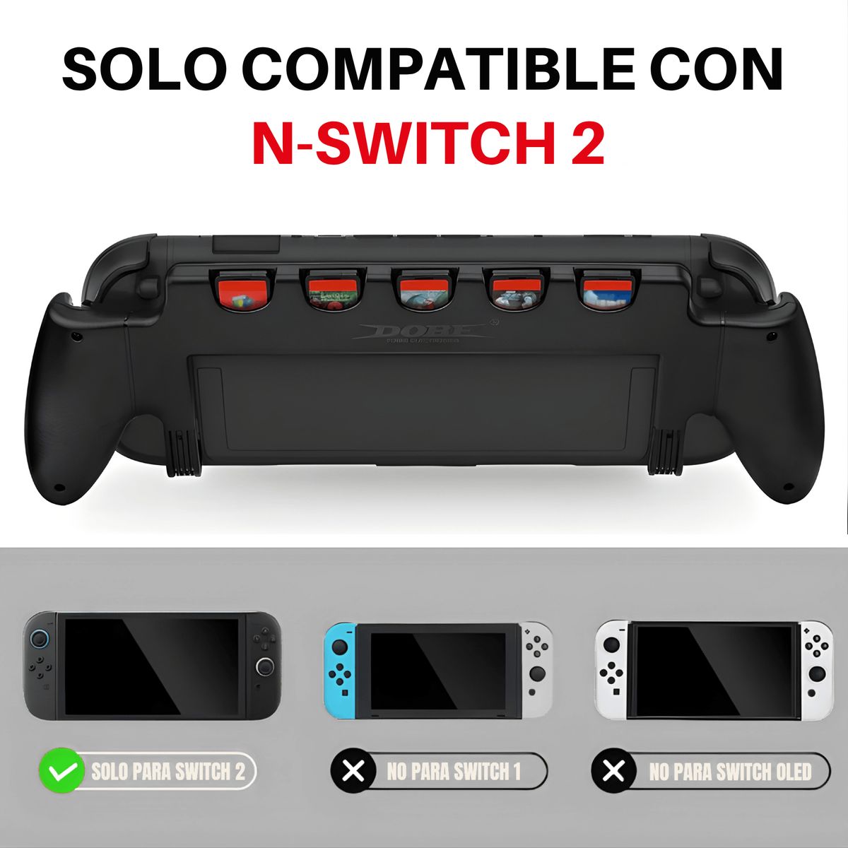 DOBE - Grip Ergonómico Para Nintendo Switch 2 Agarre Con Soporte Y Ranuras Para Game Cards