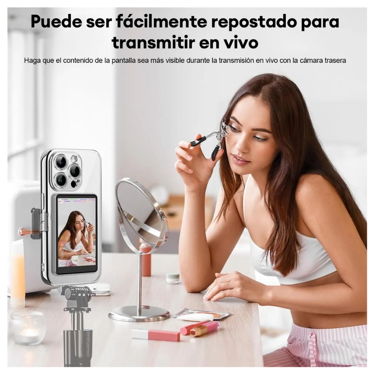 GENERICO - Pantalla Selfie Magnética para iPhone y Android con Control Bluetooth y Brillo Ajustable