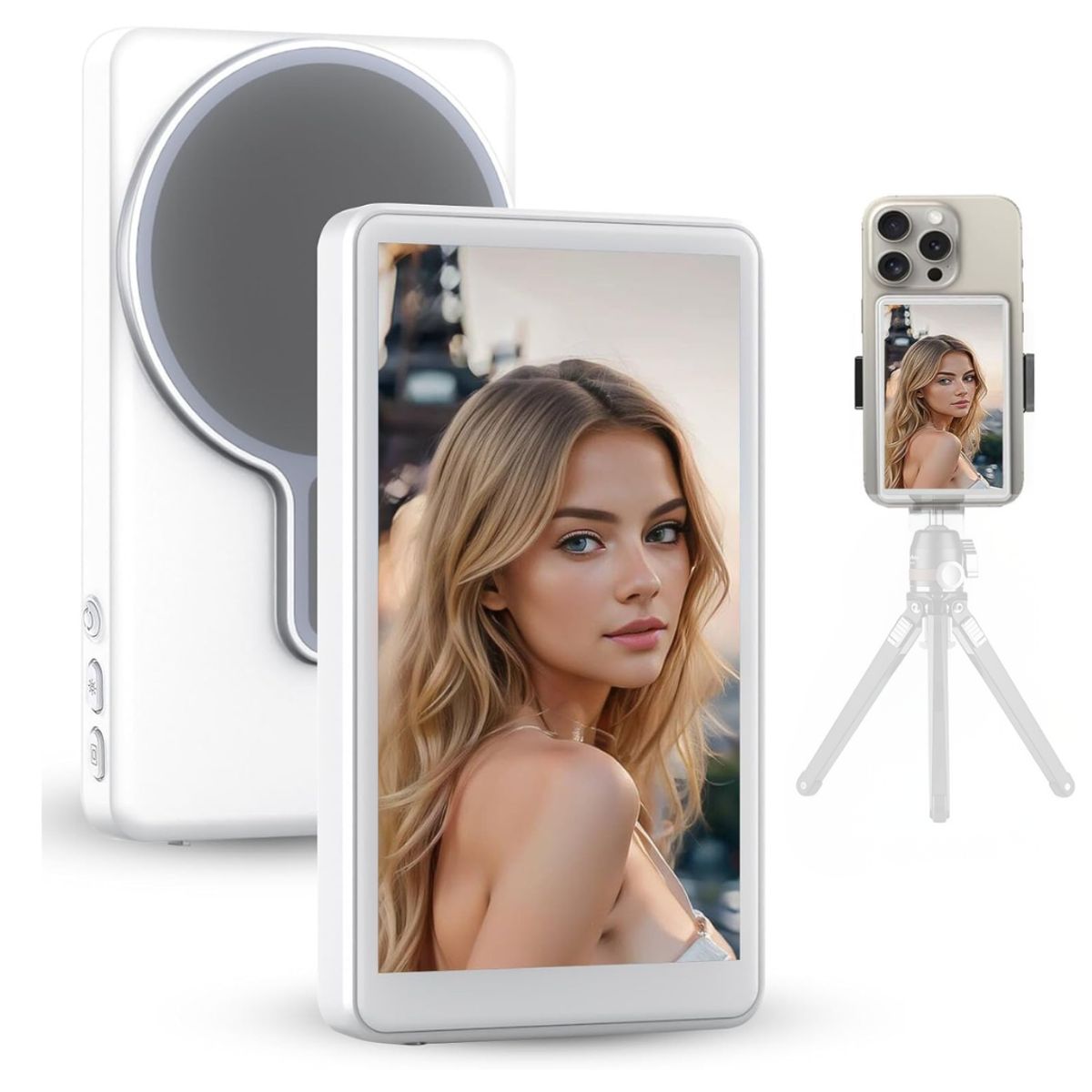 GENERICO - Pantalla Selfie Magnética para iPhone y Android con Control Bluetooth y Brillo Ajustable