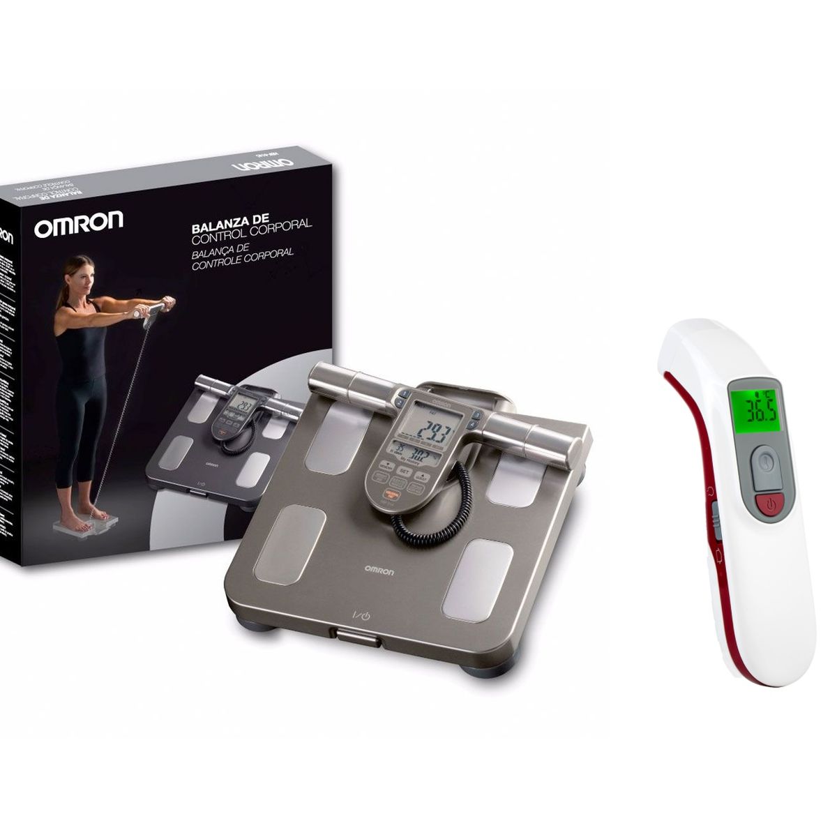 OMRON - Balanza con Sensor Corporal HBF-514+ Reg Termómetro Infrarrojo A200
