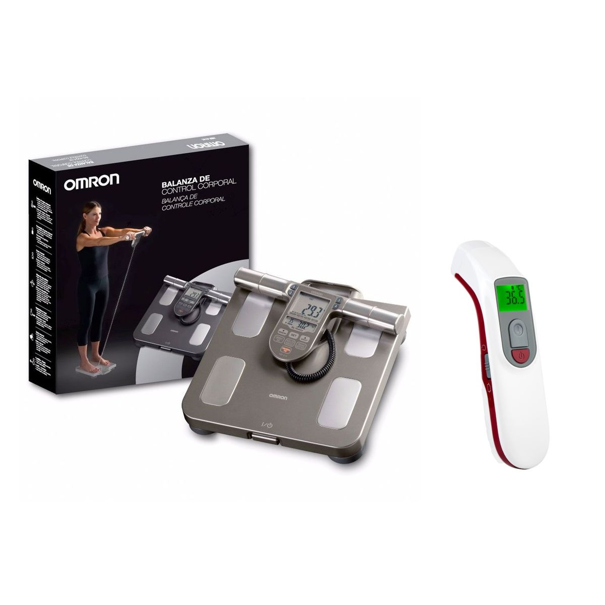 OMRON - Balanza con Sensor Corporal HBF-514+ Reg Termómetro Infrarrojo A200